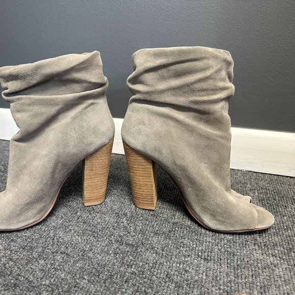 Chinese Laundry Size 8 Gray Slouch Boots Open Toe Sueded Kristin Cavallari - Picture 3 of 8